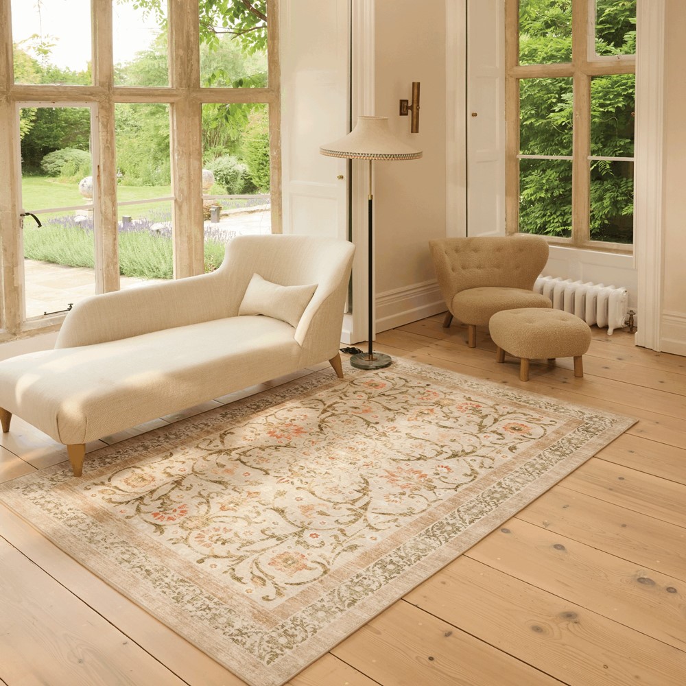 Country Paisley Eco Washable Traditional Rugs by Hug Rug in Orange